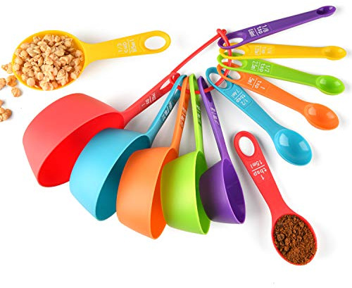 Plastic Measuring Cups and Spoons Set- 12 pcs Colorful Measuring Cups Meausuring Spoons Stackable for Measuring Dry and Liquid Ingredients for Kitchen Baking and Cooking(Random Color)
