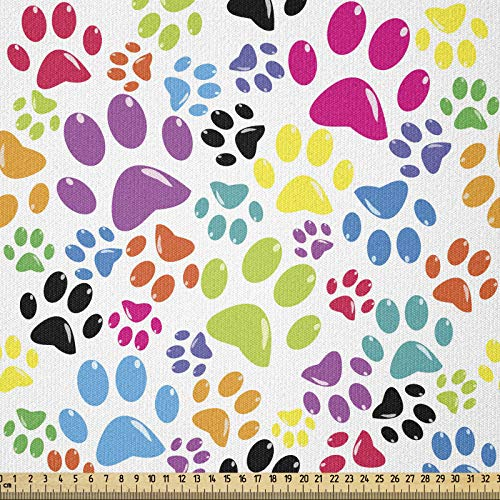 ABAKUHAUS Bunt Stoff als Meterware, Cartoon-Hund Paw Traces, ausdehnbar mit Elestan für Heimwerkarbeiten und Näharbeiten, 2Meters, Violett Grün