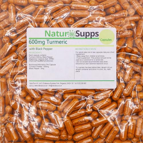Natur Supps Turmeric and Black Pepper Capsules High Strength 600mg, Vegan and Vegetarian Turmeric Curcumin Supplement, Pack of 365, Superior Absorption to Tablets