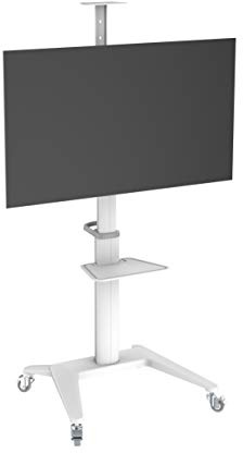 PureMounts DS TV Standfuß PDS-0003C für LCD/LED/Plasma Bildschirme von 94cm - 178cm (37 bis 70) mit 50kg Traglast, max. VESA 600x400mm, vollbeweglich, höhenverstellbar, weiß, Standfuß bis 50Kg | Mit Kabelmanagement, Geräte- und Kameraablage, feststellbaren Rollen und bis 50 kg Tragkraft in Weiß.