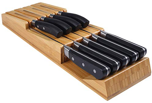 NIUXX Messerblock Messerset Messerhalter Abnehmbarer Messerhalter-Kit in Bambusschublade, Platz für 9 Messer (nicht im Lieferumfang enthalten), großes abwaschbares Küchenmesser-Aufbewahrungsset
