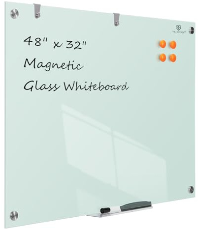 Großes Whiteboard aus Glas – 121,9 x 81,3 cm, wandmontiert, klares Glas, rahmenloses Whiteboard für Büro, Zuhause und Schule