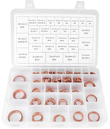 EVTSCAN 570 pièces Kit rondelles en cuivre, avec 30 tailles assorties et un boîtier rangement en plastique, rondelles métalliques à haute conductivité pour sceller les joints plomberie, automobiles