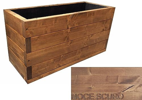 TOTAL WOOD 2012, Jardinera de Madera para Plantas, con Vaina Interior, Modelo Melissa en Abeto Impregnado, Artesanal para Exterior, Made in Italy, También a Medida (70x40x50, Nogal Oscuro)