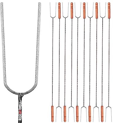 KOTARBAU® 10er Set Grillspieß 100 cm extra langer Spieß mit zwei Zinken für Lagerfeuer mit Holzgriff