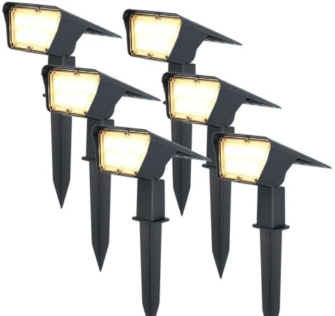 HOFTRONIC - Solar Gartenstrahler Odessa Superhell 300 Lumen IP65 Wasserdicht 3000K LED Solarlampen für Außen Solarleuchte 6 Stücke mit Erdspieß Solar Strahler Wintersolar Solarpanel Warmweiß