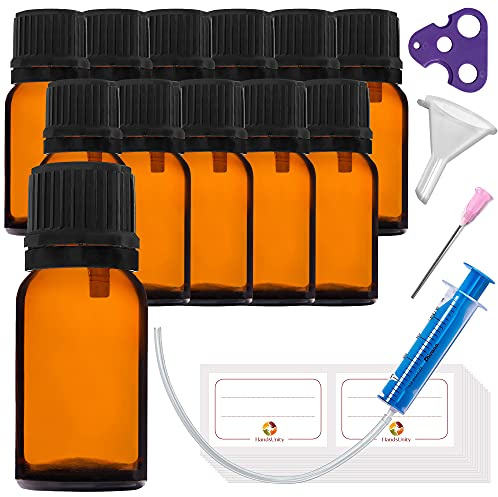 HandsUnity 50ml-12pz di Flacone con Contagocce - Piccolo Flacone di Vetro Ambrato da Farmacia con Tappo Bianco Contagocce in Vetro Marrone Set Compresi 30 Accessori ausiliari