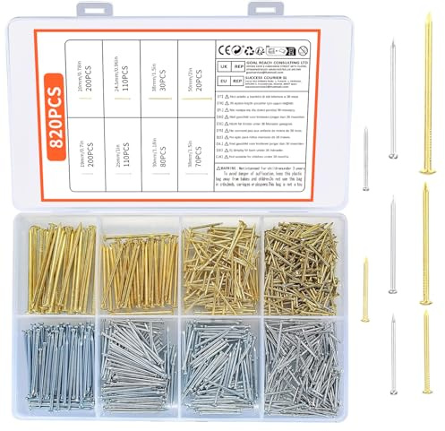 820 Pcs Assorted Nails Set, Flat Head Nails, Concrete Wall Hanging Nails for Hanging Pictures Woodworking Drywall DIY and Crafts Home Construction Nails - Various Sizes