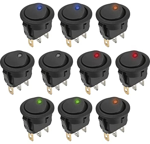 Thlevel Wippschalter Kippschalter Rund Schalter 3 Polig DC 20A 12V Rocker 10 Stücke mit 5 LED Farbe EIN/AUS für Auto Boot