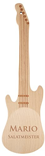 Herz & Heim® Salatlöffel aus Holz in E-Gitarren Form, mit Wunschname oder -text 2 Zeilen Wunschtext