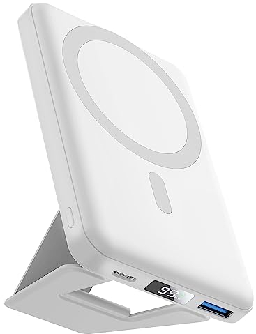 AOGUERBE Wireless Power Bank, 10000mAh Faltbarer Magnetische Powerbank Mini PD 22,5W Schnellladen mit LED Display, Kompatibel mit MagSafe für iPhone 16/15/14/13/12 Plus/Mini/Pro/Pro Max (Weiß)