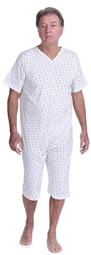 FERRUCCI COMFORT Inkontinenz-Pyjama mit Reißverschluss am Rücken - 9012/5 - Für ältere Menschen, Alzheimer oder Altersdemenz, Sommer, Kurze Ärmel und Hosen (Mann, L)