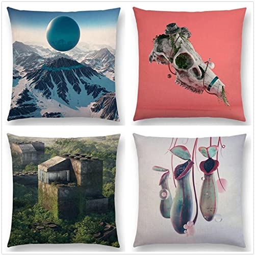 Tinnoon Kissenbezug 30x30cm 4er SetBoho Wohnzimmer Outdoor Deko, Schlafzimmer Zimmer Dekor Kissenhülle Kissenbezüge mit Verstecktem Reißverschluss, Couchkissen, Sofakissen Weinachten Anime-Welt