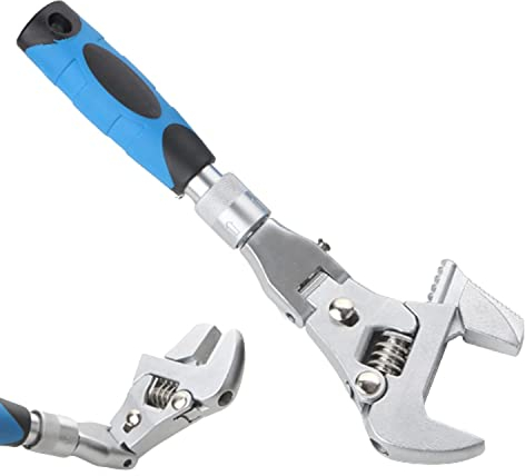 Verstellbarer Ratschenschlüssel mit Flexkopf, 10'' bis 12'' mit ausziehbarem Verlängerungsschaft, Ratschenschlüssel mit 180° drehbarem Kopf, Ratschenschlüssel für Badezimmer, Klimaanlage