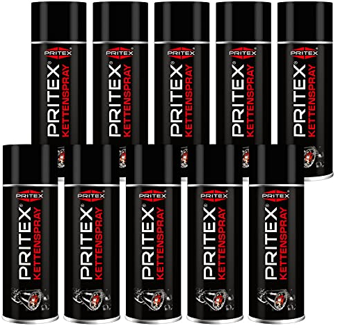 PRITEX – Kettenspray 10 x 400 ml für Motorrad & Fahrrad – Kettenfett bietet hohen Schutz vor Reibung, Verschleiß & Korrosion – Schmiermittel Spray mit sehr guter Haftung & Schmierleistung – Kettenöl