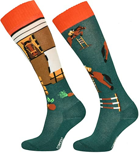 TODO Comodo Reitsocken Bunt mit Motiv STJBW | Baumwolle Reitstrümpfe Reiter Kniestrümpfe für Damen Mädchen Kinder (STJBW 30 - Jumping2, 35-38)