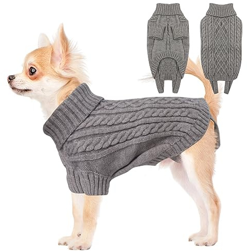 LiebeDD Hundepullover - Kuschelig Hundepulli Kleine Hunde, Rollkragen Strick Pullover Hund mit Beinschlaufe und Geschirrloch, Kleidung für Chihuahua Katzen, Warm Dog Sweater (Grau XS)