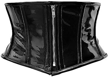 Hi-GERMANWEARS Womens Underbust Black PVC Steel Boned Body Waist Shaper with Strong Zip Closuer taillenkorsett Corsets (DE/NL/SE/PL, Alphanumerisch, 3XS, Regular, Regular, Black)