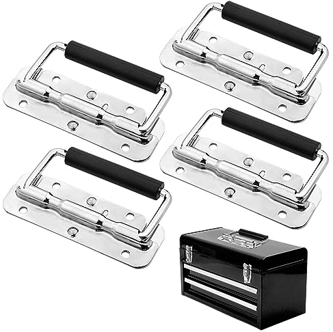 Nizirioo 4 Pièces Poignée De Boîte, Poignées Pliantes à Ressort, Poignée De Caisse, Poignée De Boîte à Ressort Avec Poignée En Caoutchouc pour Boîte à Outils Ou Boîte De Rangement, Argent