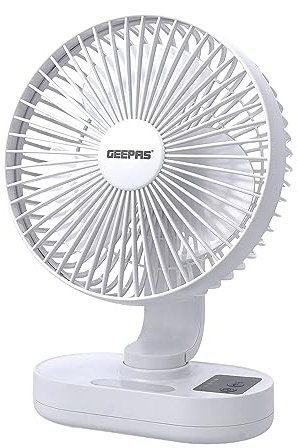 GEEPAS 8-Inch Rechargeable Desk Cooling Device | 3 Speed Silent Operation with Adjustable Head & Foldable Design | USB-C Charging, Up to 9 Hours Runtime | Portable for Table or Floor Use