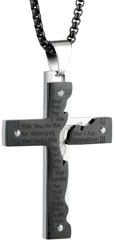LeapoFaith Cross Pendant for Car Rear View Mirror Decor Hanging Ornament Stainless Steel Region Cross Necklace Amulet Jewelry Men Christian Gift (Black)