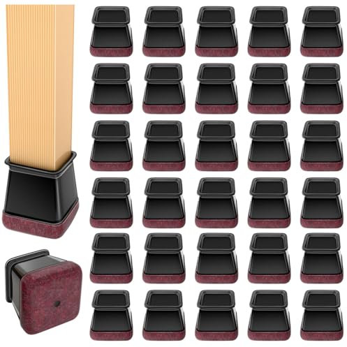 32PCS Square Chair Leg Floor Protectors withWrapped Felt, Chair Leg Covers for HardwoodFloors, Silicone Chair Feet Furniture Pads FloorProtectors, No Noise and No Scratches(S-Black)