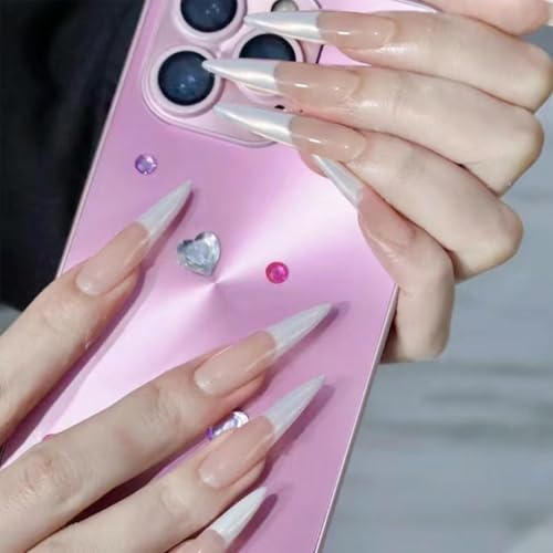 NICENEEDED 24 Stück Lange Stiletto-Presse Auf Künstlichen Nägeln, Mandel-Acryl-Stick Auf Künstlichen Nägeln, Weiße Spitzen Mit Farbverlauf, Glänzender Künstlicher Kleber Auf Den Nägeln Halloween