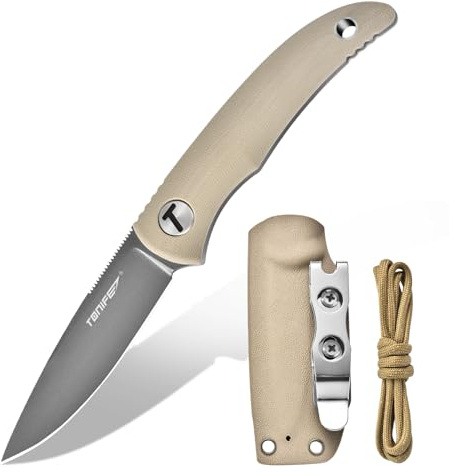 TONIFE Nova Fast bladkniv med justerbart Kydex-fodral och fallskärmslina, 6,8 cm hel bladhalskniv för jakt, fiske, camping och överlevnad