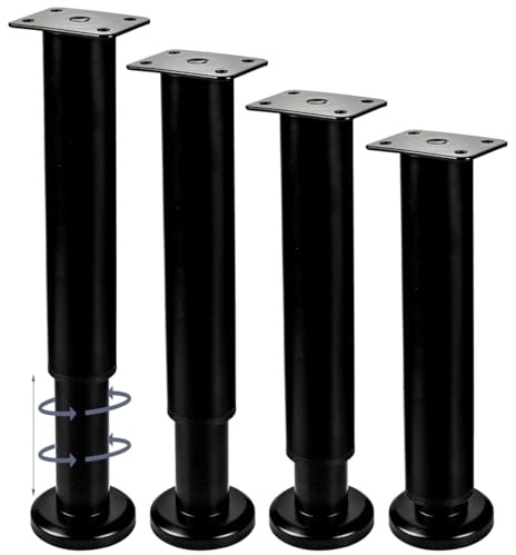 Btowin 30-52cm Höhenverstellbar Metall Möbelfüße konisch 4er Set Schwarz | Max. 300kg Hohe Belastbarkeit, Gummibasis kratzfest & rutschfest, für DIY-Möbel: Schrank Bett Sofa Tisch Badezimmerschrank