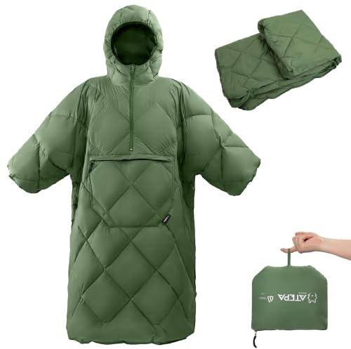 ATEPA 3-in-1 Camping Poncho Decke, Tragbarer Schlafsack, Ultraleicht, Grün