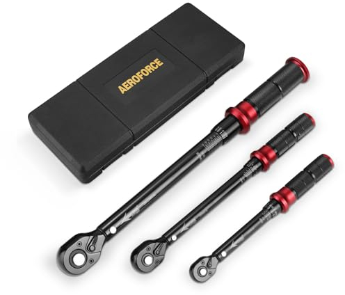 AEROFORCE Clé Dynamométrique 1/4 & 3/8 & 1/2, Clé Dynamométrique 5-25Nm, 10-60Nm, 20-220Nm, Précision ±3% avec 72 Dents Tête à Cliquet Réversible, 3 Pièces Kit D'entretien pour Vélo Moto y Auto