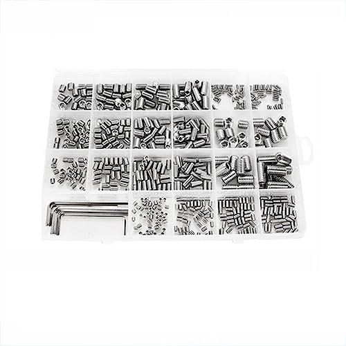 NXLJA Karosseriezubehör 666-teiliges Gewindestift-Set Mit Flacher Spitze, Edelstahl, Innensechskant-Gewindestift-Set, M2, M3, M4, M5, M6, M8, Gewindestift-Set, Sortimentsset