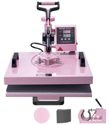 VEVOR Macchina per Trasferimento Termico 380 x 380 mm Macchina per Pressatura a Caldo 5 in 1 con Pressa a Tamburo da 0,85 kg Pressatura per Magliette Oscillante a 360° per Magliette/Cappelli, Rosa