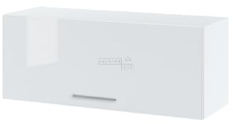Cuisineandcie - Meuble Haut de Cuisine Bellissi Blanc Brillant, Porte Relevable L 90cm + Étagère, Armoire de Rangement