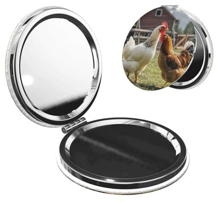 HCLYvexiria Kompakter Spiegel, Reise-Make-up-Spiegel, tragbarer Taschenspiegel, Hühner und Bauernhof, Make-up-Spiegel, PU-Leder, doppelseitige Vergrößerung, 1x/2-fache Vergrößerung, Reisespiegel für