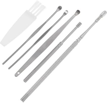 Healvian Set di 3 Cucchiai Auricolari in Acciaio Inox, Impugnatura Antiscivolo, Leggero, per Pulizia Orecchie e Rimozione Cerume, Uso Sicuro | Argento, Leggero e Sicuro da Usare, Set da 3 Pezzi, per Rimozione Cerume