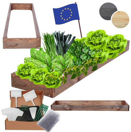 MODO24 Hochbeet Holz, Blumenkasten, Gartenbeet, 9x30x120cm, Braun | Robustes Kräuterbeet & Pflanzbeet aus Kiefernholz, Dekoratives Blumenbeet & Gartenbeet für Garten, Balkon & Terrasse