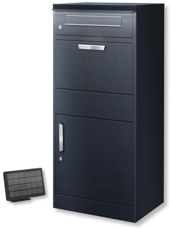 Metzler Scatola per pacchi con cassetta postale – LED solare integrato, acciaio verniciato RAL 7016 Grigio Antracite, robusta e impermeabile – Modello Bispo