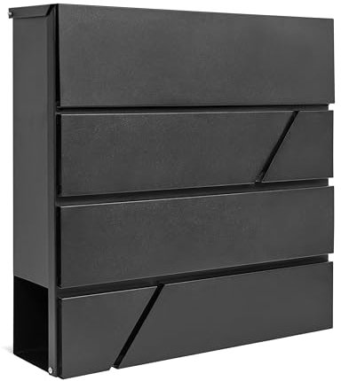 Assorted Collections Cassetta postale da parete con porta giornali, chiudibile con 2 chiavi, design moderno, facile da installare, 37x10,5x37 cm (nero)