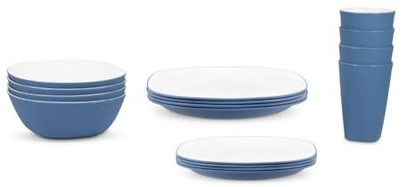 Blue Pool Dinnerware Set, Durable Lightweight, Dinner Plates, Side Plates, Bowls, Tumblers, Ideal for Indoor/Outdoor Dining, Microwave/Dishwasher Safe (16, Full Set)