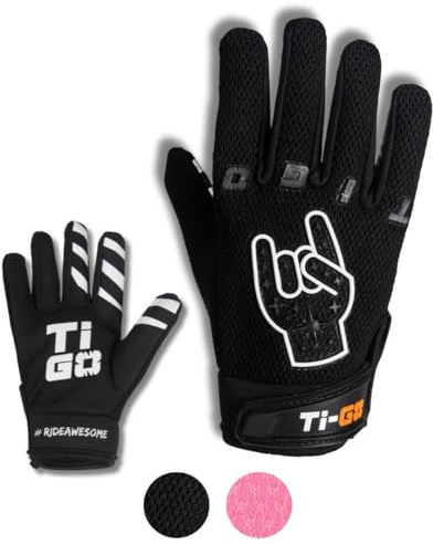 Ti-GO BMX Gloves Kids - Childrens Bike Riding Cycle Sports Accessories - Boys Glove for Cycling, Sport Biking or Scooter & MX - Black & Pink Breathable Youth Glove