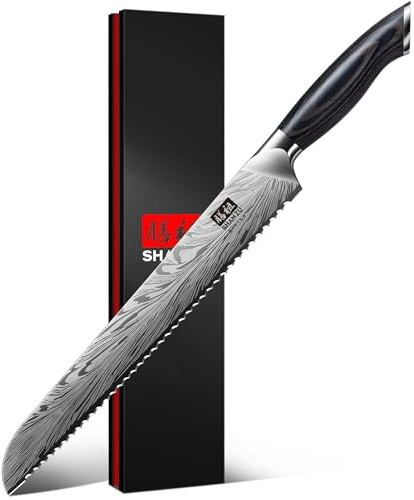 SHAN ZU 10 Premium Bread Knife in Powder Steel, Japanese Serrated Kitchen Knives High Carbon 63 HRC Bread Slicer Knives Professional 12°Sharp Longer Blade Chef Pastry Knife with Comfortable Handle