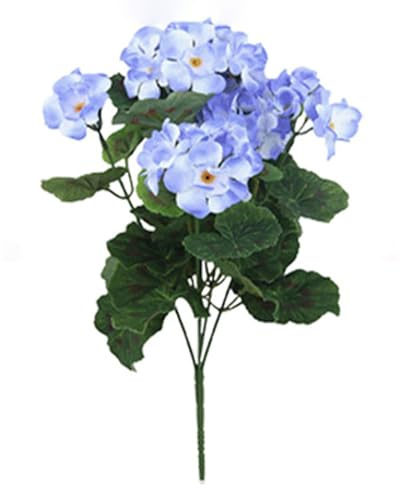 6 geranios realistas con ramas ajustables, geranio de seda de larga duración para interiores y exteriores, flores artificiales, peonía azul (F, 35 x 10 x 3 cm)
