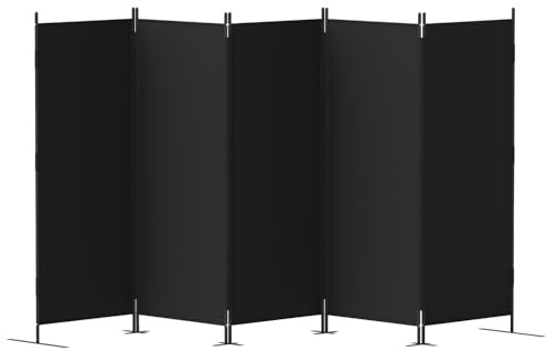 LeFluffy 5 Panel Room Divider Free Standing, 12 FT Movable Protective Folding Privacy Screen, Wall Dividers for Room Separation, Unique Velcro Design, Black (369 x 185 cm)
