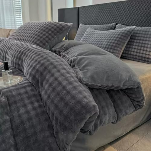 SWHFIWN Rabbit Plush Faux Comforter Sets Removable Cover - All Season Convertible Ultra Soft Breathable Thermal Fluffy Velvet Duvet Insert with 2 Pillowcases (Gray,59x79 in blanke (Without Insert))