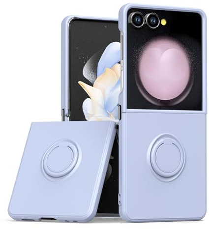 UEEBAI Silikonfodral med ring för Samsung Galaxy Z Flip 7 5G, lätt fodral vikbart fodral smal stötdämpning mobiltelefonfodral med 360 graders rotation ringhållare skyddsfodral – lila