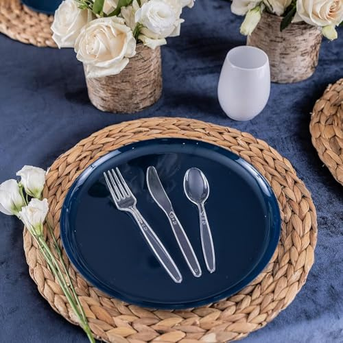 Set de couverts de luxe 150 pièces – 5 g/pièce – Réutilisable, passe au lave-vaisselle – 50 fourchettes, 50 couteaux, 50 cuillères – Noir/blanc/transparent (transparent)