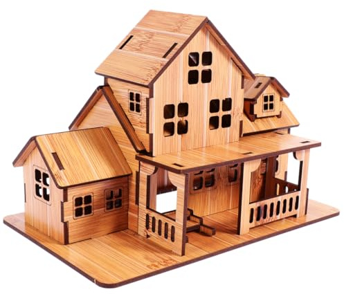 Supvox DIY Holzhaus Modellbausatz aus Umweltfreundlichem Holz Kreatives Puzzle zum Selberbauen Edukatives zur Logischen Denkens Dekoratives Miniaturhaus in Bambusoptik
