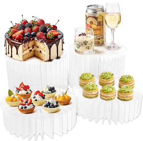 Krbnk 4 Pack Buffet-Etagenaufbau, faltbare Erhöhungen für Büffettische, Acryl-Displayständer, Desserttisch-Set, Kuchenständer, hohe Zylinderständer für Feiern Hochzeiten (Weiß)