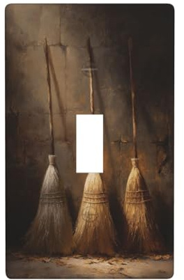 Three Brooms Retro Light Switch Cover Decorative Single Toggle 1 Gang Wall Plate For Kitchen Farmhouse Bedroom Bathroom Art Decor